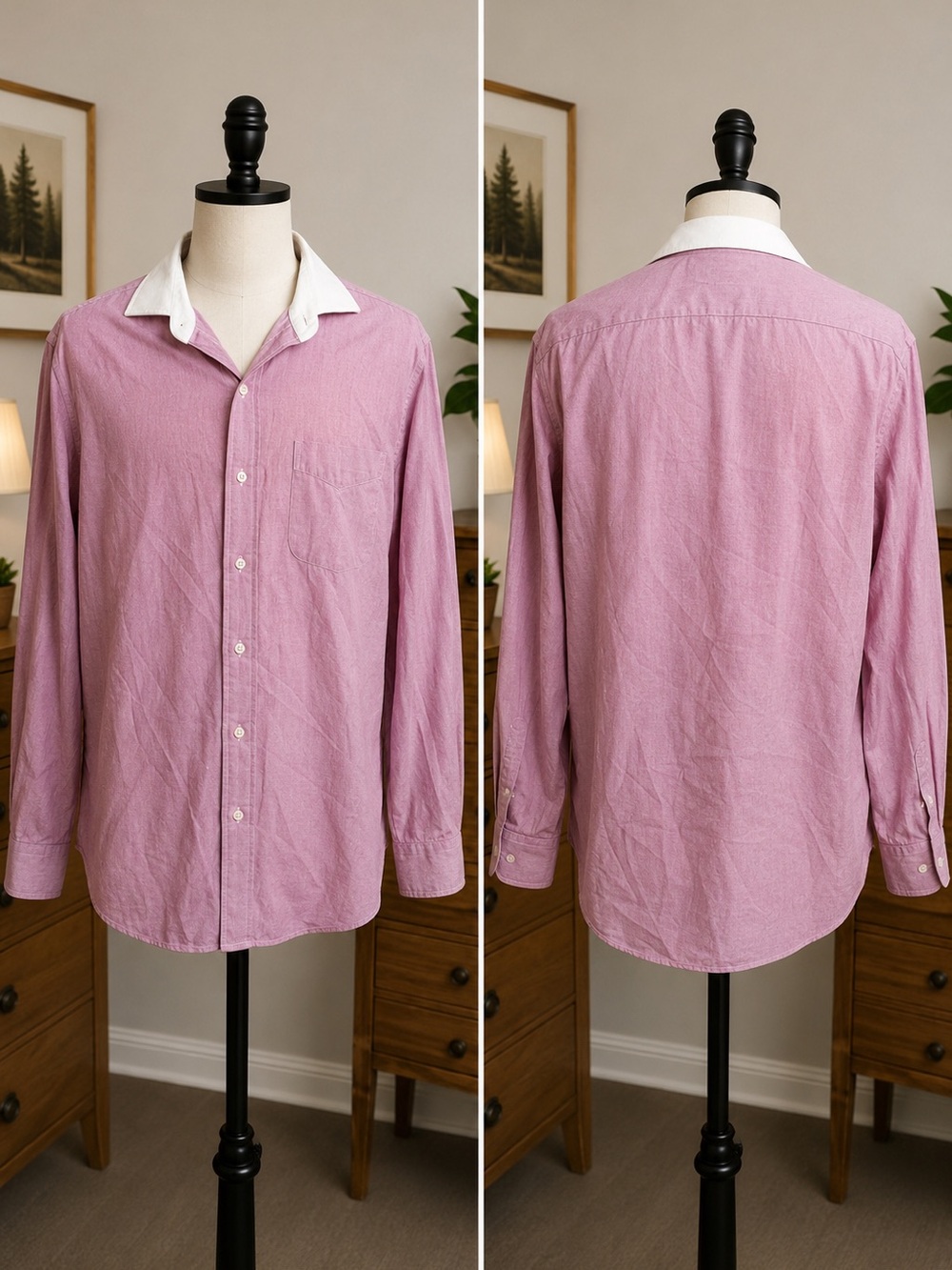 Ralph Lauren Pink Long-Sleeve Dress Shirt with White Contrast Collar